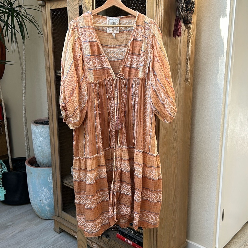 Bohemian Striped Dress in Orange and Cream